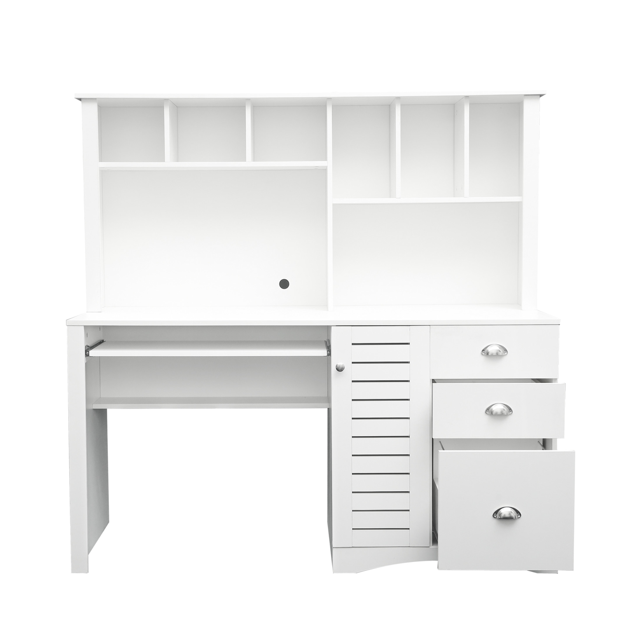 Noble House 59" Computer Desk with Hutch, Drawers, 2-Tier Shelf & Concealed PC Cabinet, for Home Office, White