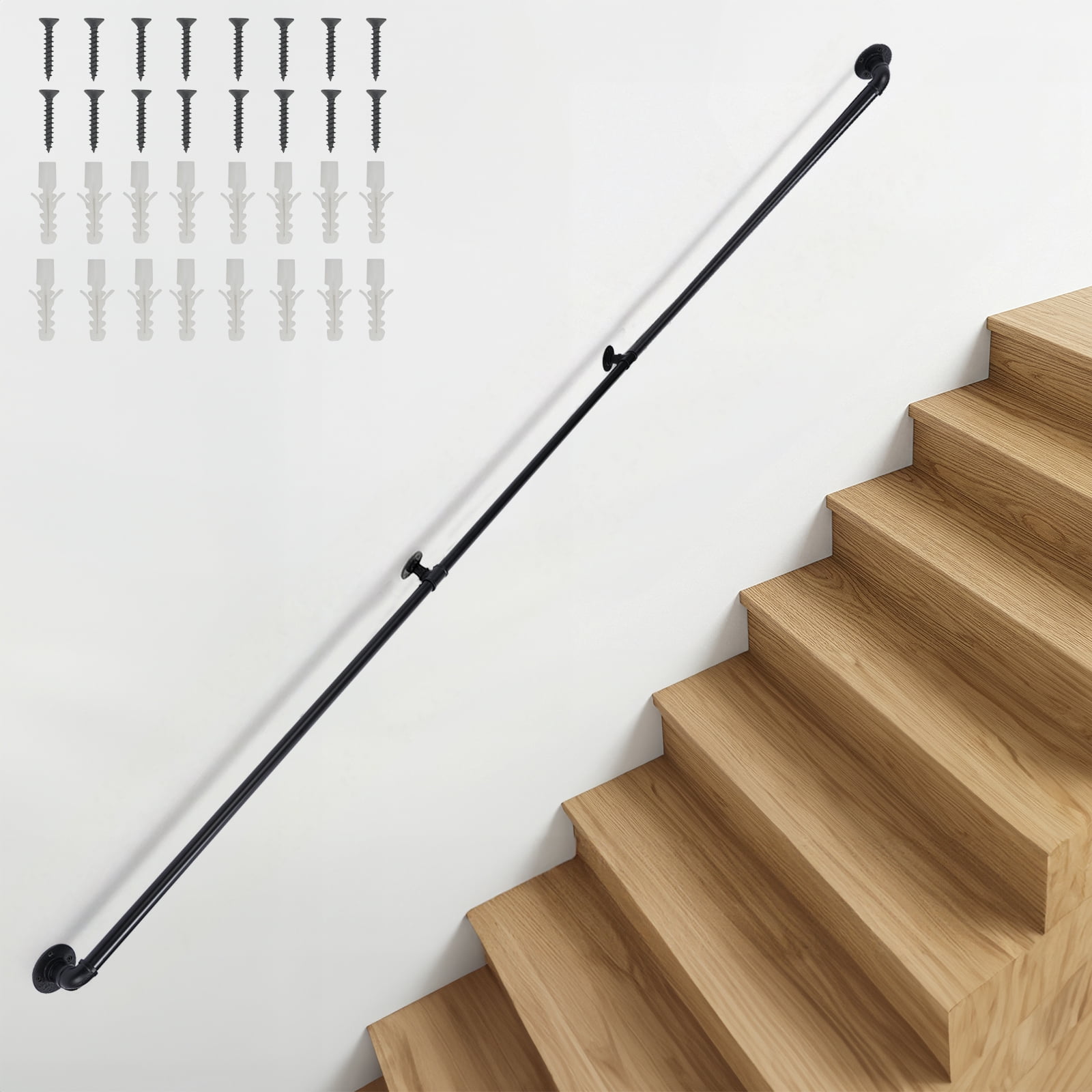 12ft Three-Section Iron Courtyard Stair Handrail, Black