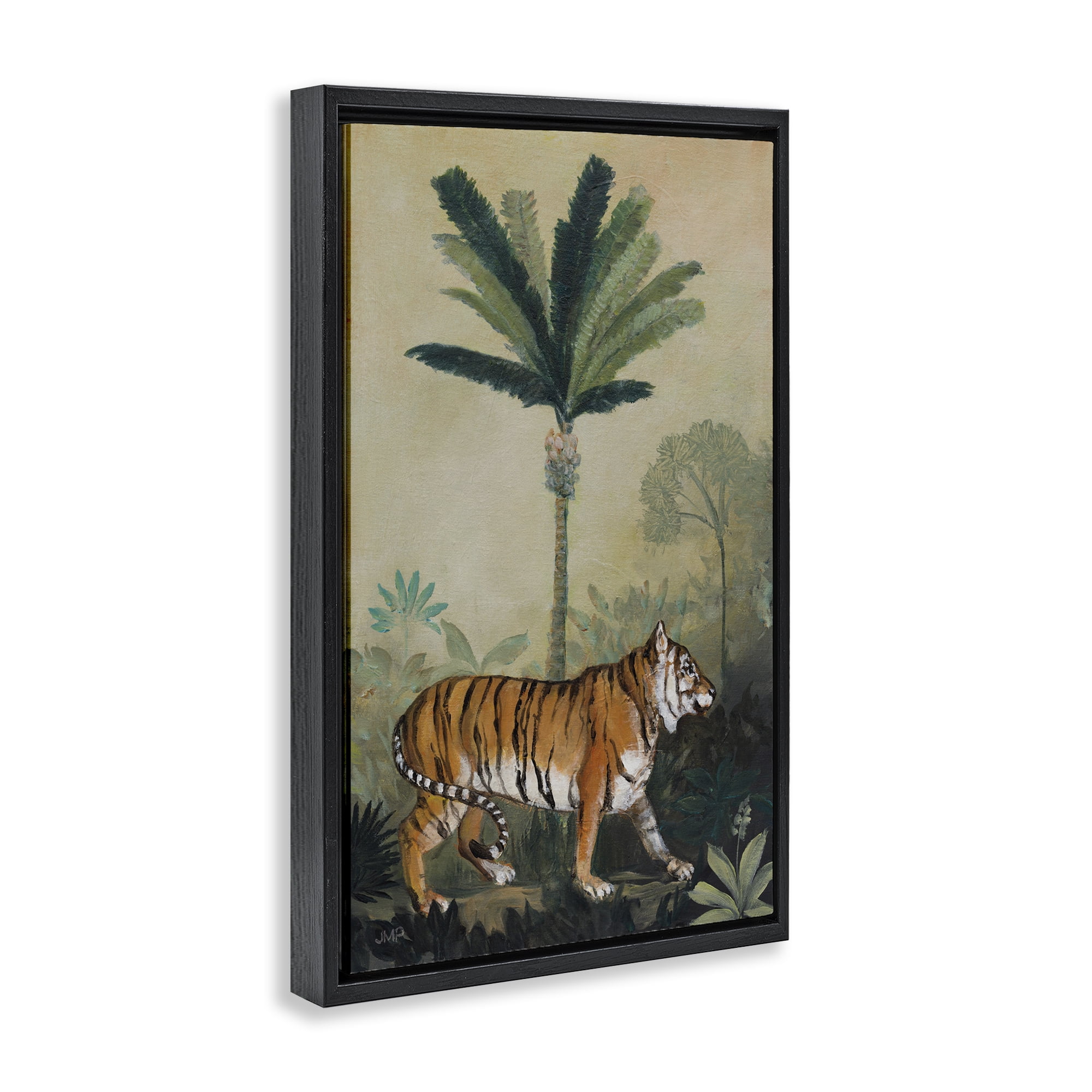 Stupell Industries King Of Jungle Tiger Landscape Painting Black Floater Framed Canvas Art Print Wall Art, 21 x 31