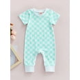 thumbnail image 2 of Bagilaanoe Newborn Baby Boy Girl Casual Jumpsuit Short Sleeve Playsuit  3M 6M 9M 12M 18M Checkerboard Printed Long Romper, 2 of 9