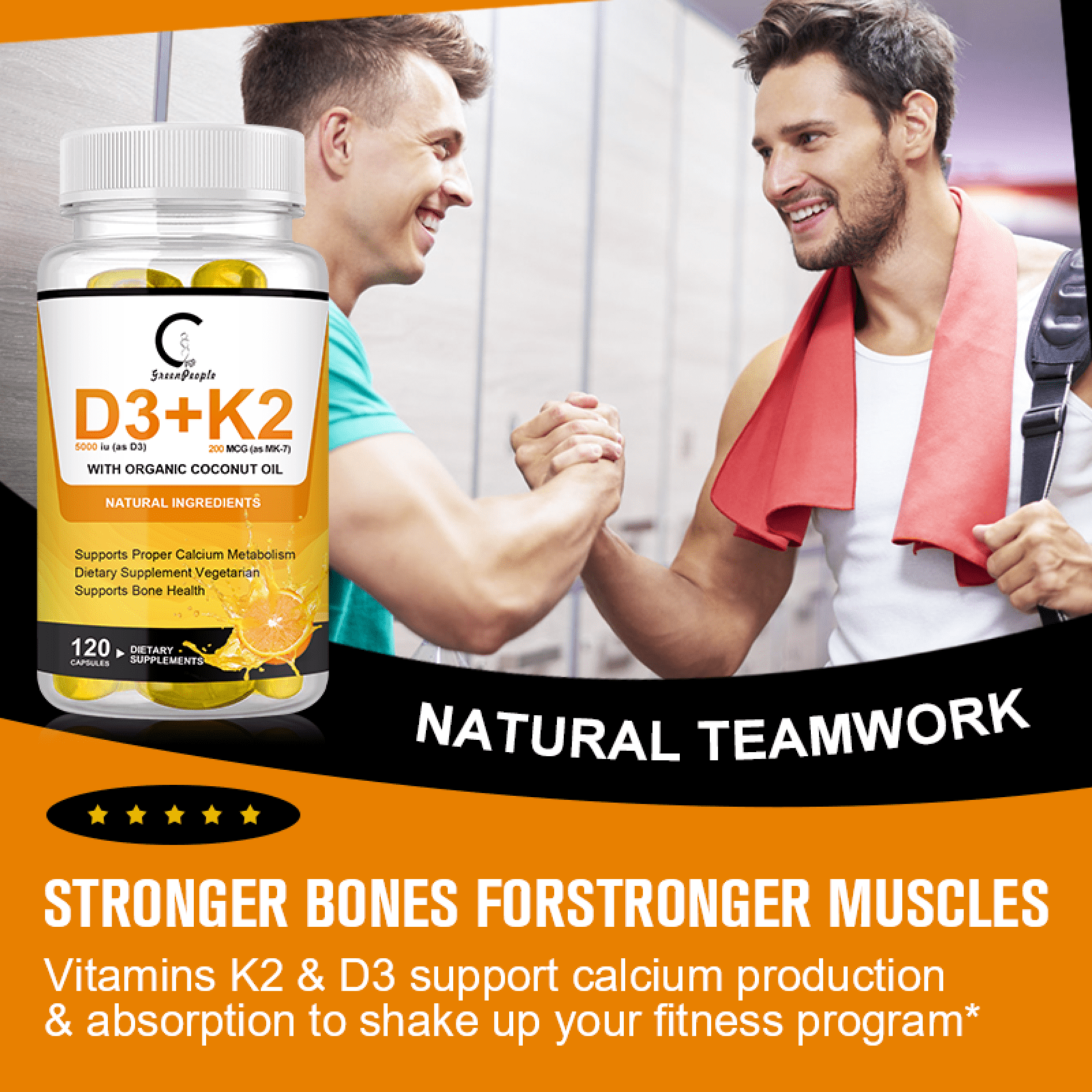 (2 Pack) D3 + K2 Capsules,Vitamin D3 5000iu K2 200mcg Supports Immune System, Bones Health,240 Count