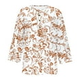 thumbnail image 7 of CYMMPU Business Work Blouses Plus Size Tunic Tops Basic Tees Floral Printed 3/4 Length Sleeve Vintage Button up Scoop Neck Shirts Summer Fall 2025 Clothes for Women Beige XL, 7 of 7