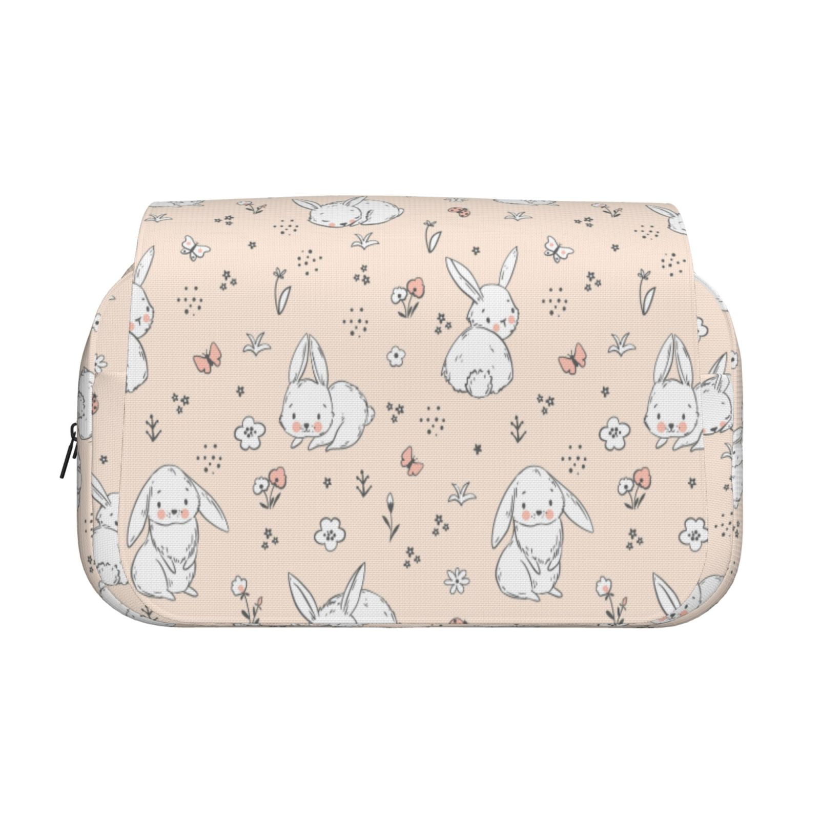Rateoe Cute Rabbit Pattern Double Clamshell Pen Case, Storage Organizer with Two Zipper Compartments– Holds Up to 50 Pencils & Pens