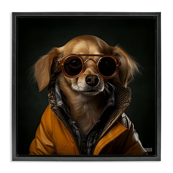 Stupell Industries Stylish Dog on Black Animals & Insects Painting Black Floater Framed Canvas Art Print Wall Art, 18 x 18