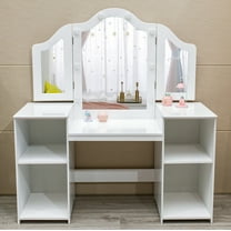 Huloretions Kids Vanity Table,Toddler Makeup Table With Mirror And Chair,Open Storage Shelves,Kids Pretend Play Kids Vanity With Tri-Folding Mirror,Princess Vanity Table For Toddlers