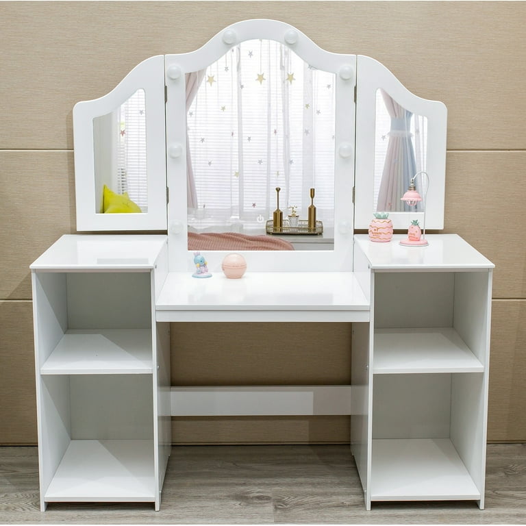 Kids Vanity Table and Chair Set,Princess Makeup Table with Tri