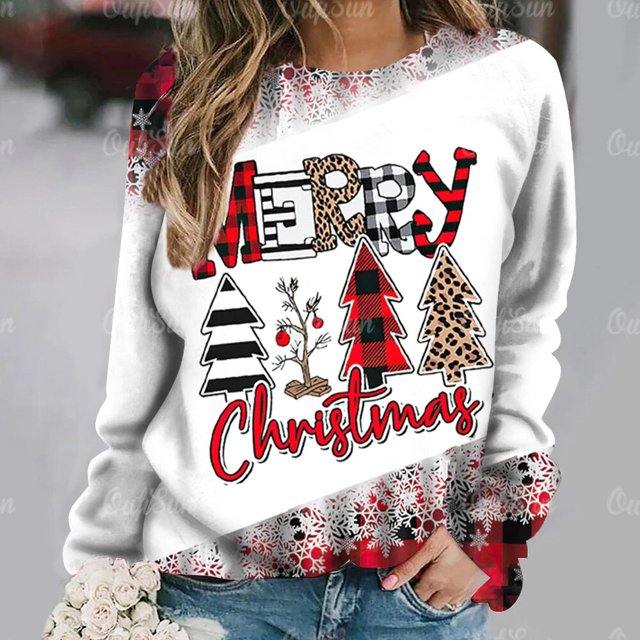 Ropa Harajuku de Papá Noel para mujer, Camiseta de algodón de gran tamaño, Tops informales con cuello redondo, ropa de calle de manga larga a la moda para mujer