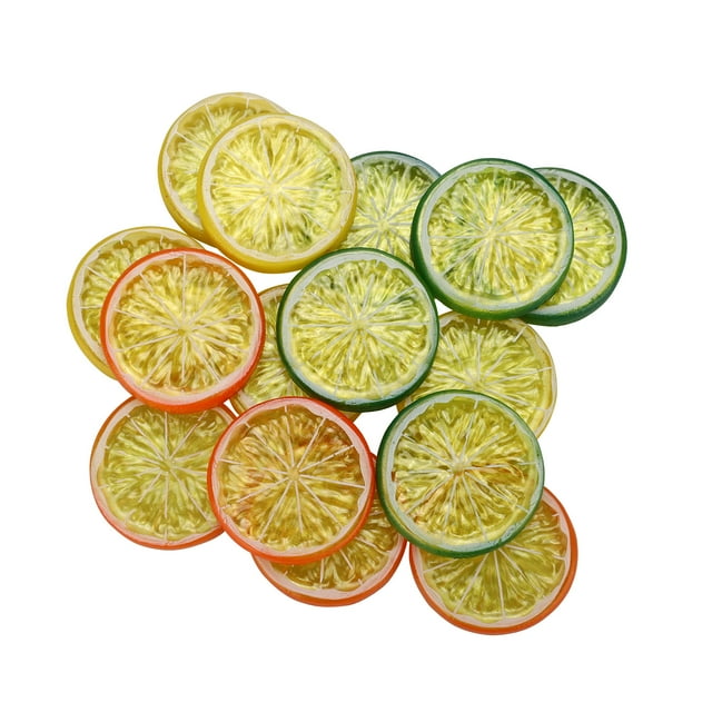 Rodajas de limón: 5 de cada de color amarillo verde y naranja 15 piezas tamaño: 5x5 cm Rodajas de fruta simuladas ANGGREK Otros