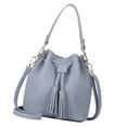 thumbnail image 2 of Bucket Bag Faux Leather Tassel Drawstring Crossbody Pouch Women Solid Color Shoulder Bag Handbag, 2 of 6