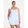 thumbnail image 2 of Joyspun Women's Seersucker Sleep Cami and Shorts Set with Ruffle, 2-Piece, Sizes XS-3X, 2 of 6