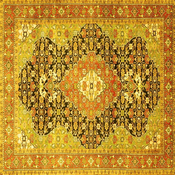 Ahgly Company Indoor Square Medallion Yellow Traditional Area Rugs, 7' Square