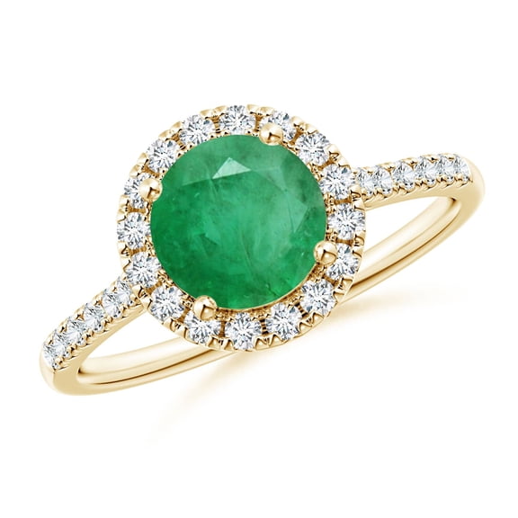 ANGARA Natural Round 1.2 ct Emerald Halo Ring with Diamond Accents in 14K Yellow Gold for Women (Size-7mm) | May Birthstone, Birthday, Anniversary, Jewelry Gift for Women | Natural Emerald Ring