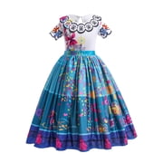 Encanto Dress Mirabel Costume for Girls Madrigal Cosplay outfits Birthday Dress Up With Bag Glasses Earrings 5-6 Years(Q34,120CM)