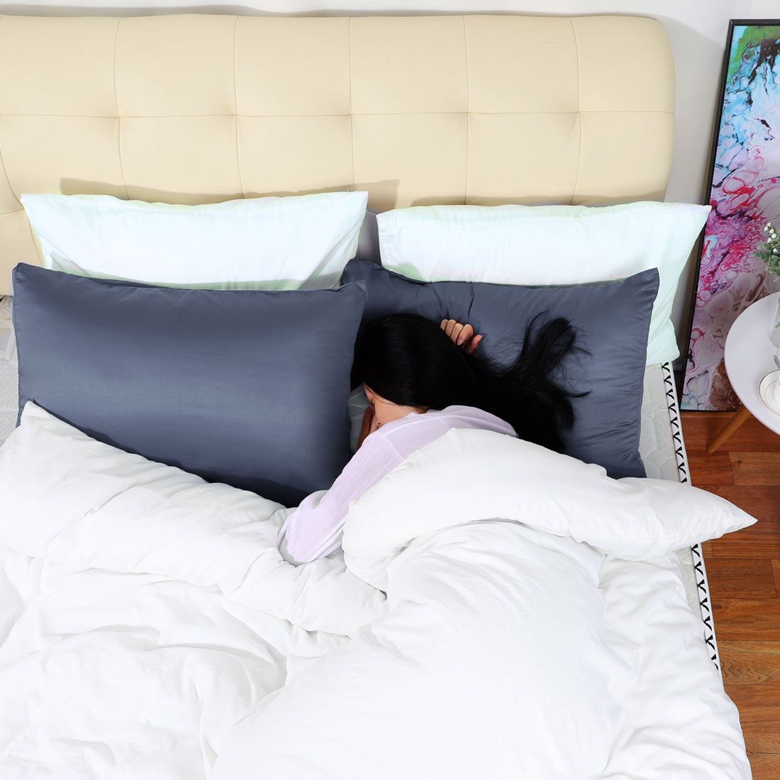 Unique Bargains Silky Satin Pillow Cases Covers Set of 2 Slate Gray Standard