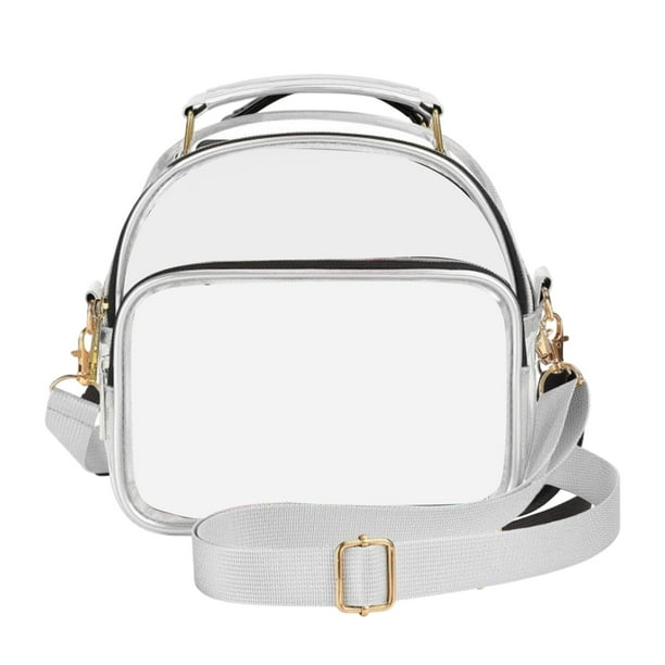 Bolso bandolera transparente, mochila de día, bolsa de almacenamiento, bolsillo frontal para accesorios, bolso aprobado para estadios Blanco