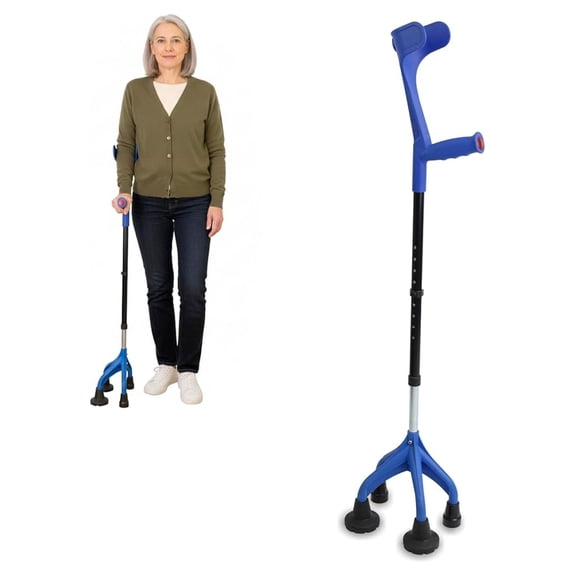 Quad Crutch for Women and Men (Sturdy 3.3 lbs), 4 Prong Forearm Crutches for Stability and Support, Adjustable and Ergonomic, Patented Design, Made in Europe