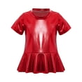 thumbnail image 3 of Moggemol Children Girls Festival Party Ruffle Crop Tops Shiny Metallic Layered Tee Jazz Hip Hop Red 160, 3 of 7