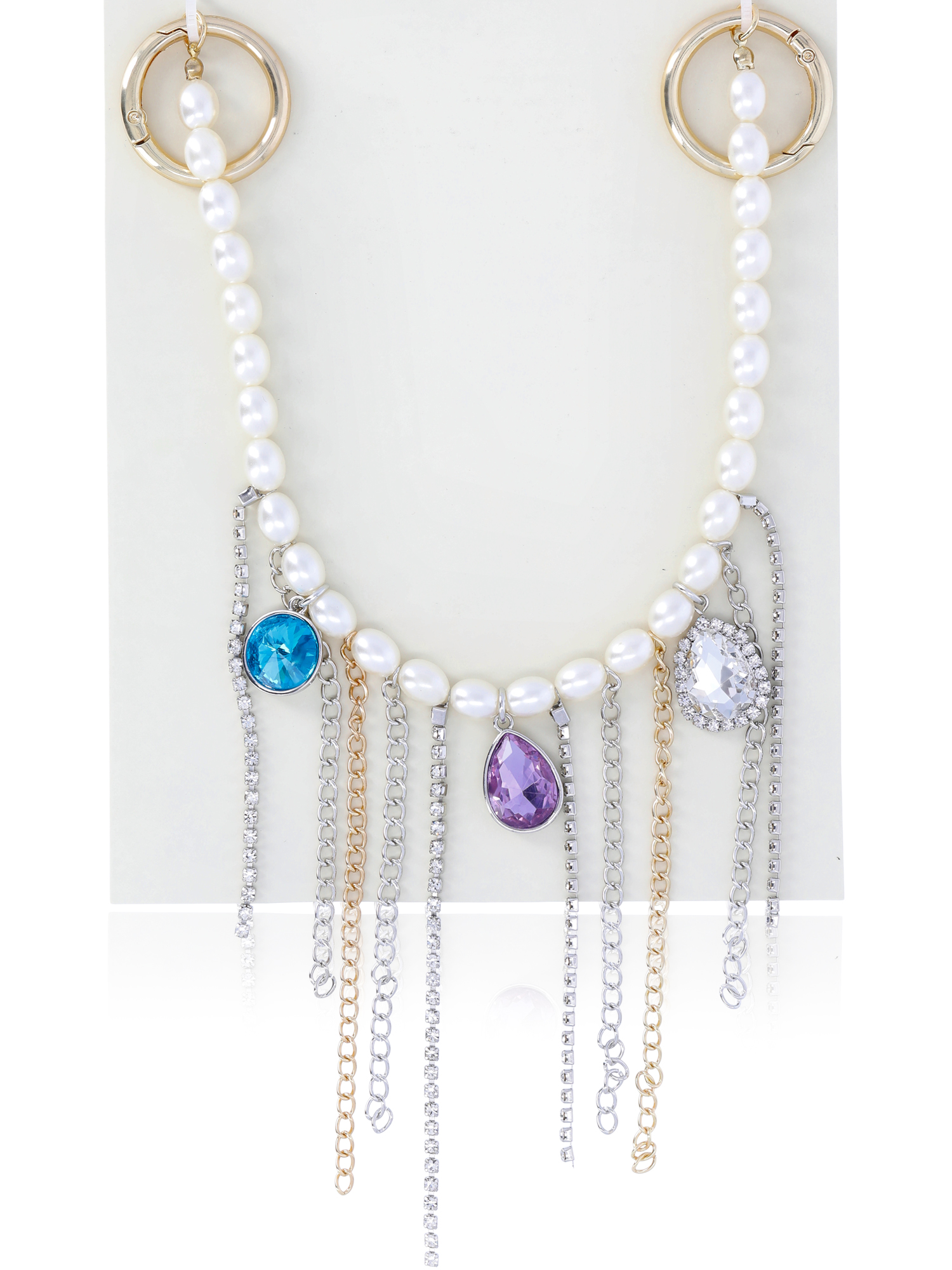 No Boundaries Women's Pearlescent Bead Swag Chain Bag Charm, Multi