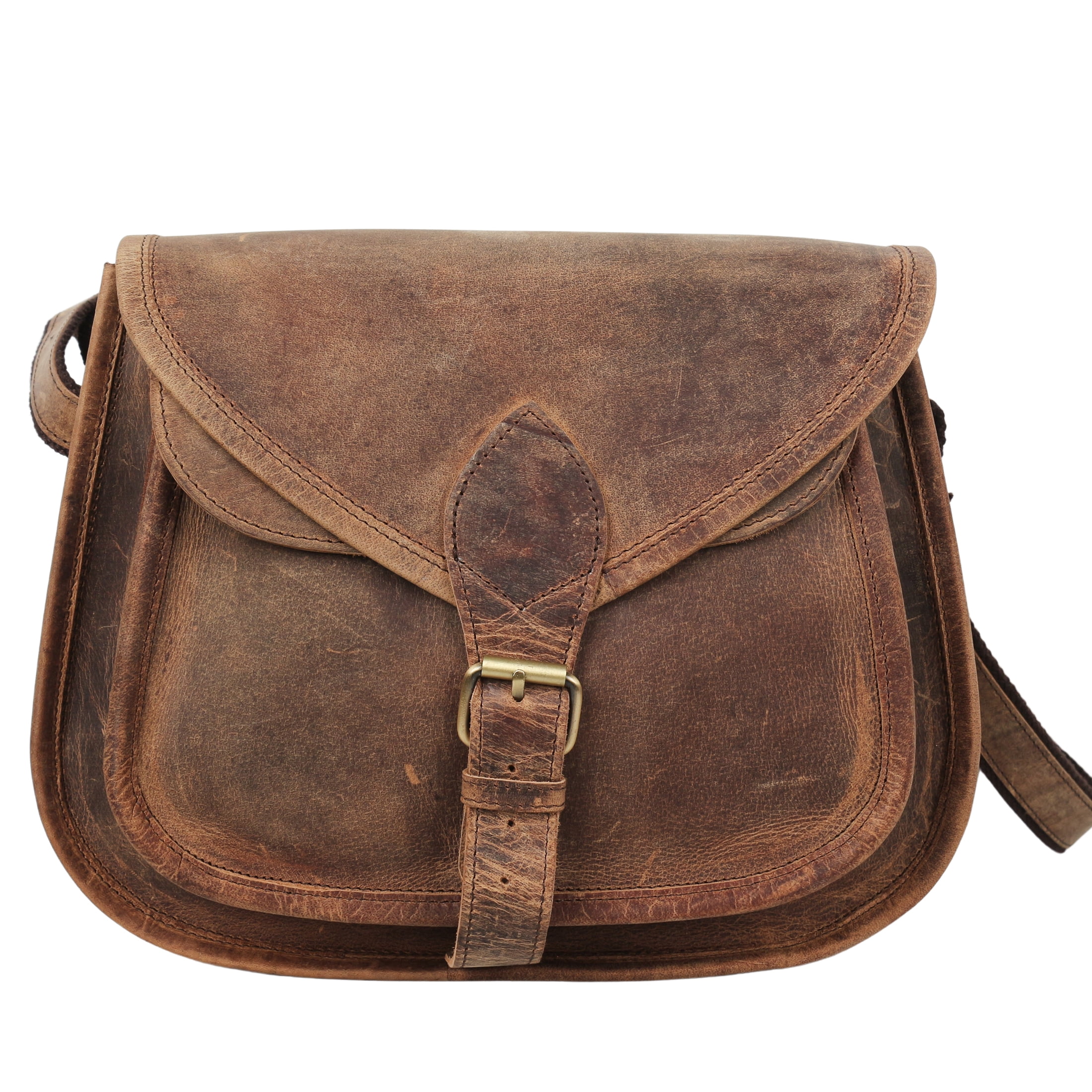 Leather Crossbody Tote Bag for Women – Distressed Tan Shoulder Satchel Purse for Travel and Daily Use