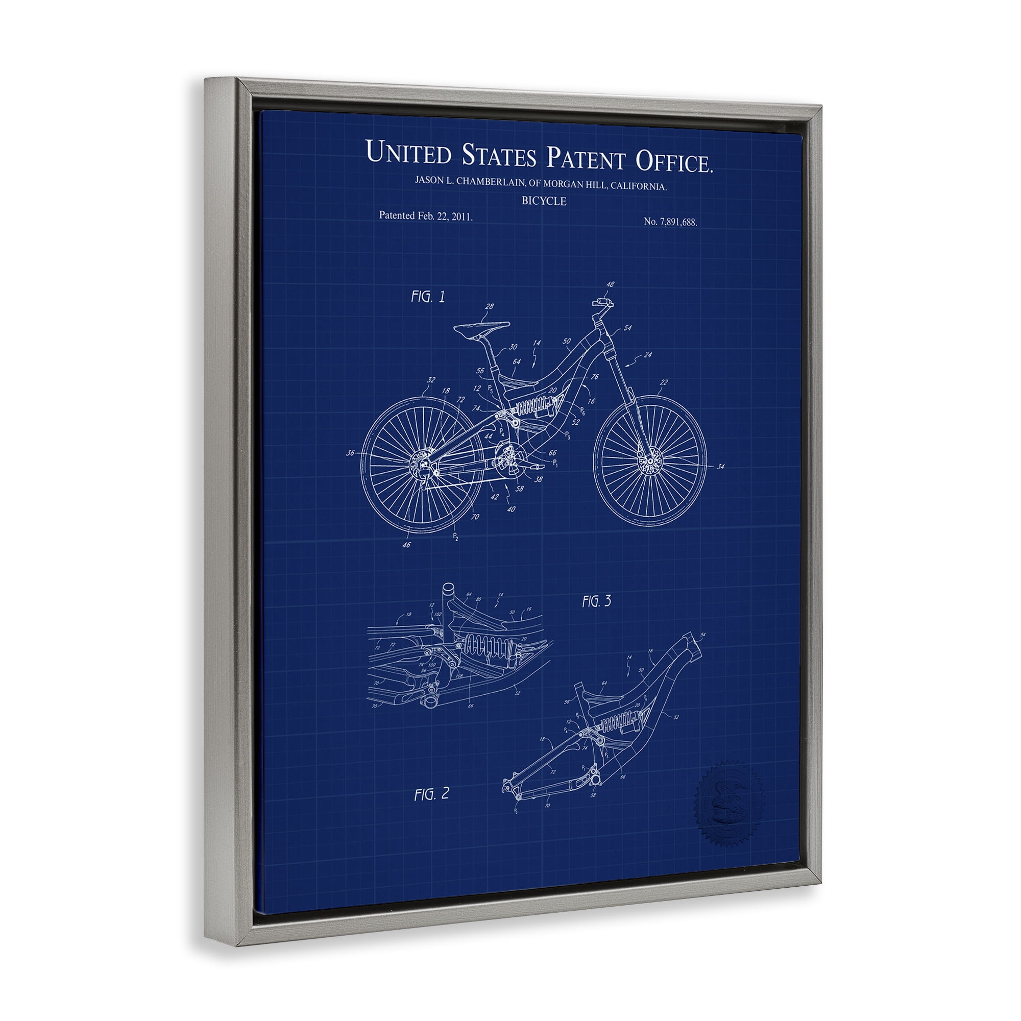 Stupell Industries Detailed Bicycle Blueprint Transportation Painting Gray Floater Framed Art Print Wall Art, 25 x 31