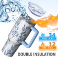 thumbnail image 5 of OBREWU Blue Floral Pattern Tumbler with Handle and Lid,Blue Floral Pattern 40oz Double Wall Vacuum Insulated Tumbler,Cups Gift for Women and Men, 5 of 7