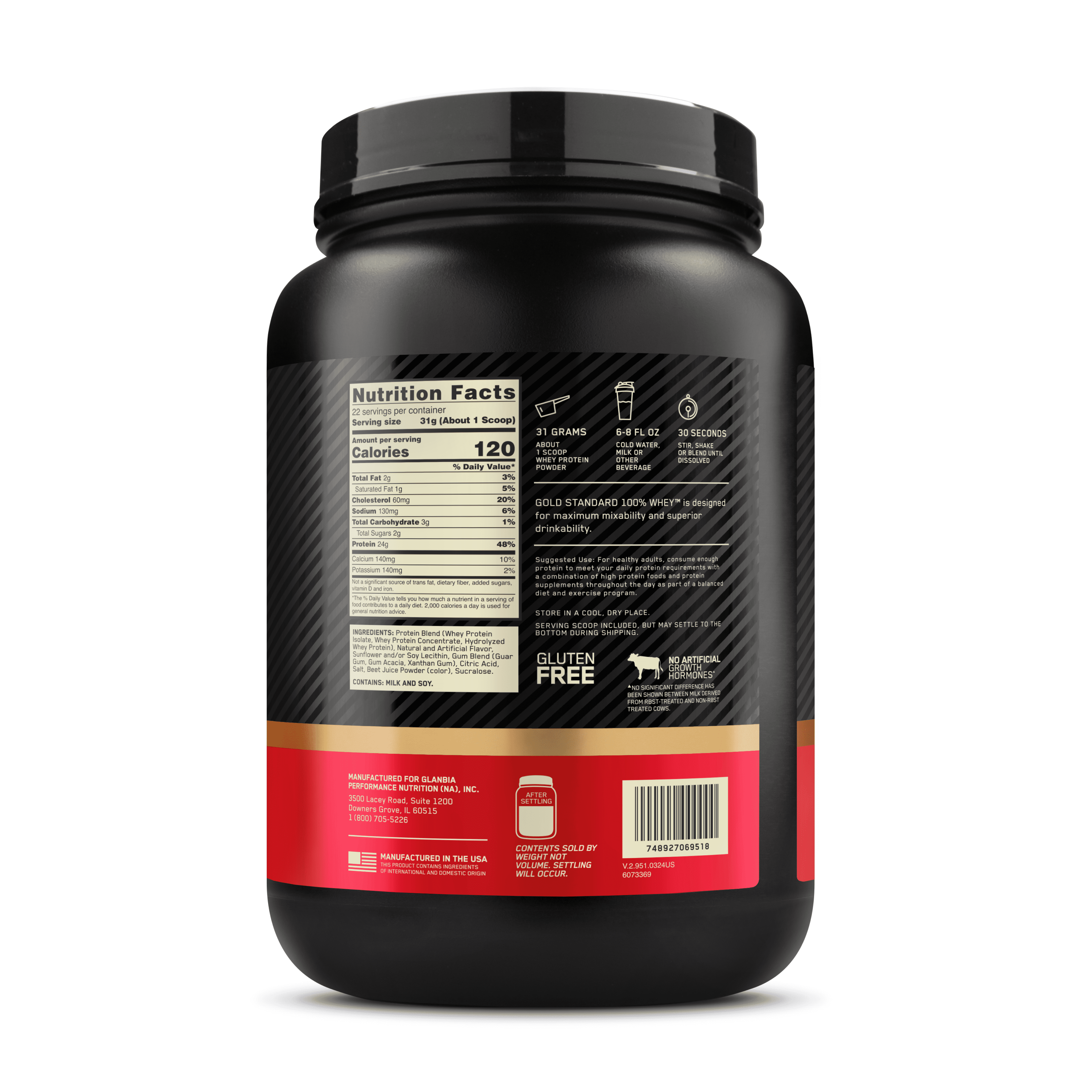 Optimum Nutrition, Gold Standard 100% Whey Protein Powder, Strawberries & Cream, 22 Servings