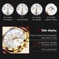 thumbnail image 3 of OLEVS Watches for Men Chronograph Leather Gold Case Analog Quartz Fashion Business Dress Large Face Mens Watches Day Date Luminous Waterproof Casual Male Wrist Watch Reloj para Hombre blue/black Dial, 3 of 13