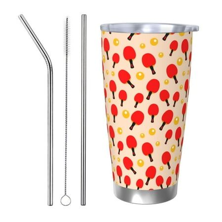

Salouo Table Tennis Rackets 1 Print 20oz Tumbler with Lid Stainless Steel Vacuum Insulated Tumbler Durable Insulated Coffee Mug Thermal Cup with Splash Proof Sliding Lid-Straw Three-piece Set