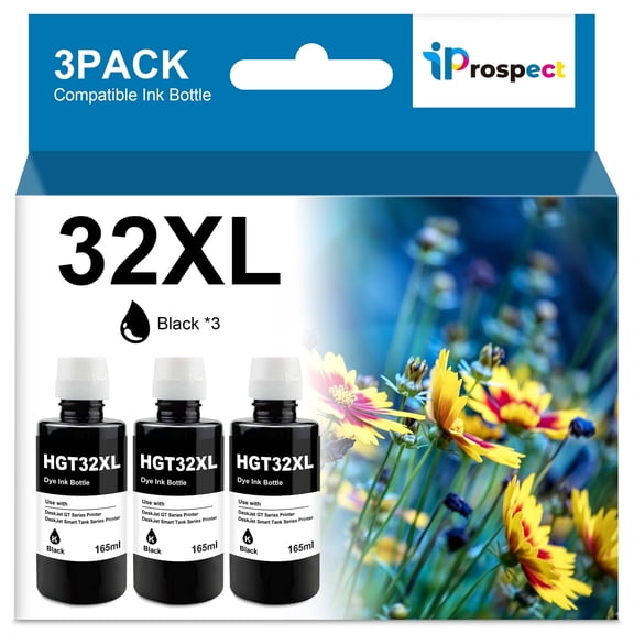 32XL Black Ink Bottle Set Compatible Replacement for HP Smart Tank Printer 6001 7602 7301 5100 5101 5000 5102 757 7601 755 7601 6002 7302 7001, Smart Tank Plus 651 551 Ink Refill, 3 Black