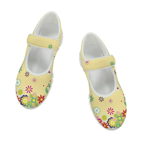 Psesaysky Floral Yellow Casual Shoes for Women Girls Hook & Loop Printed Shoes Anti-Slip Durable Sneakers Size 5.5-10