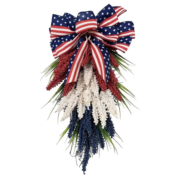 Patriotic Wreath Memorial Day Wreath for Hanging Door Wreath for Home Decoration Wheat Garland for 4th of July Memorial Day Swag