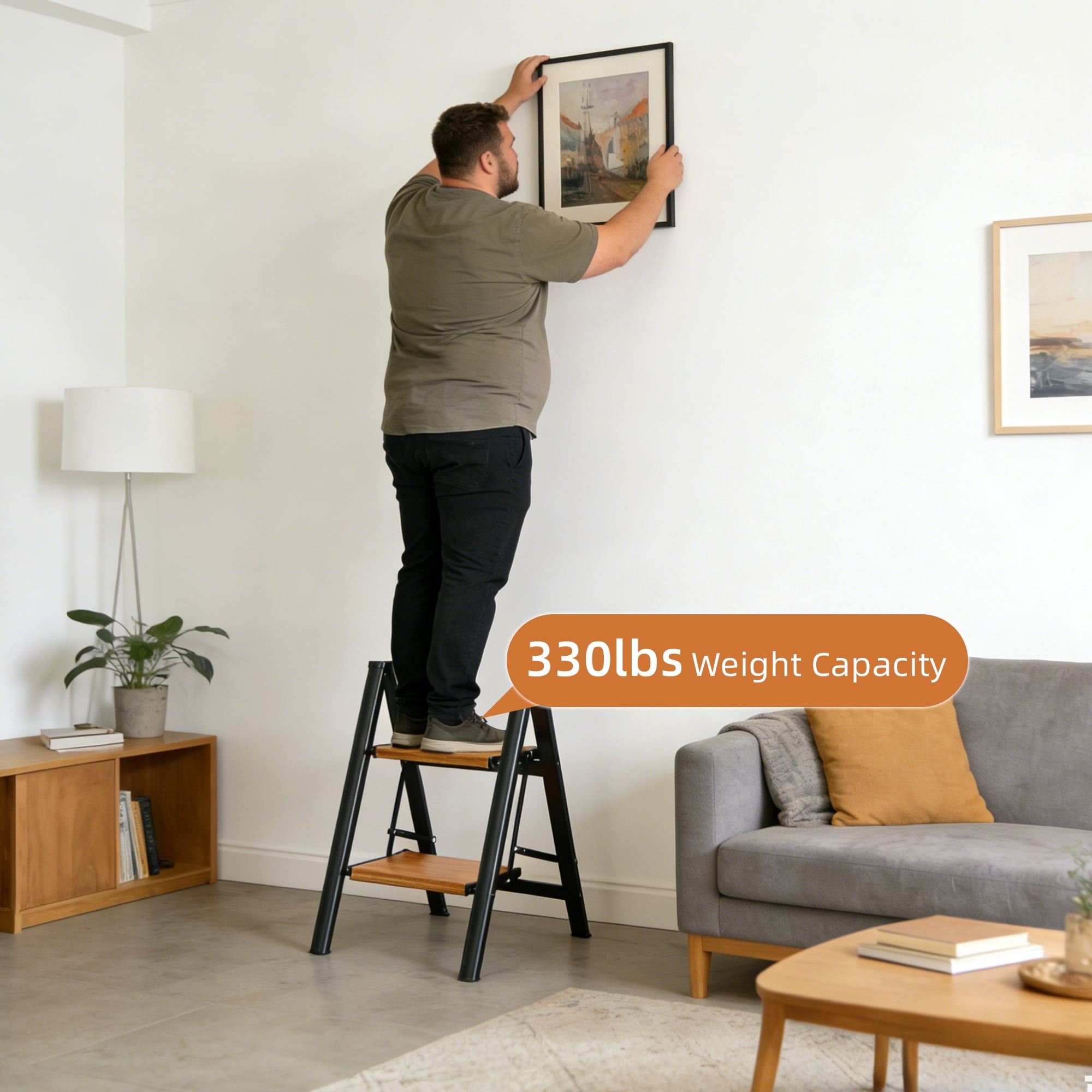 LevLad 2 Step Ladder,Lightweight Metal Folding Step Stool with Anti-Slip Wide Pedal,330lbs Capacity, for Kitchen, Office