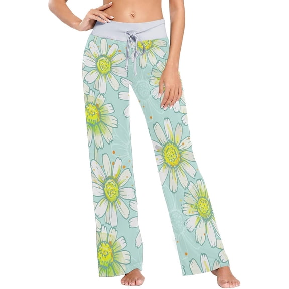 Women's Pajama Pants Daisy Pattern Comfy Stretch Sleepwear Essentials womens Lightweight Lounge Terry Pajama Pant, X-Small