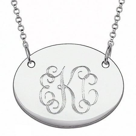 Personalized Sterling Silver Engraved Monogram Oval Tag Pendant