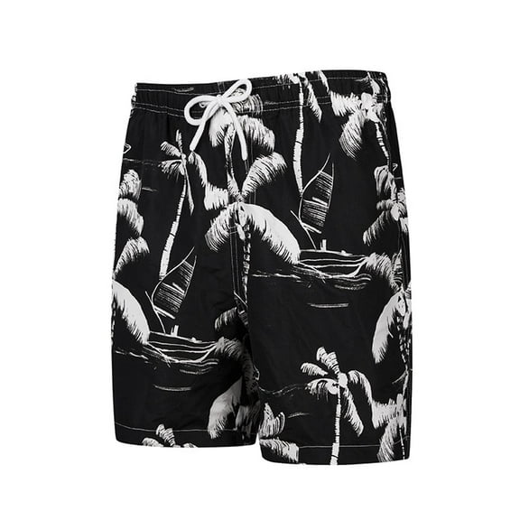 SWSMCLT Men's Swim Trunks Hawaiian Mid Rise Quick Dry Printed Swimming Shorts Bathing Suit Short Lightweight Swim Shorts Black X-Large