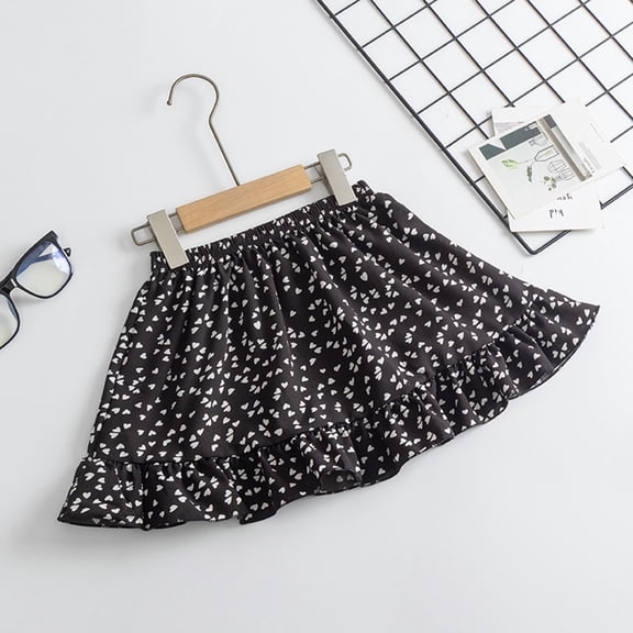 Huowey Girls Skirts Floral Print Tiered High Waist Soft Elastic Stretchy Comfortable Casual Ruffle Mini Skirts,Pink,4-5 Years