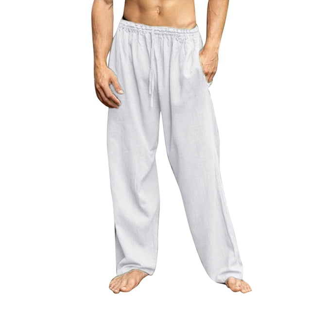 toraway Sweat Pants Mens Adult 3 Mens Spring Summer Casual Pants Solid Linen Sports Full Length Pants With Pockets L