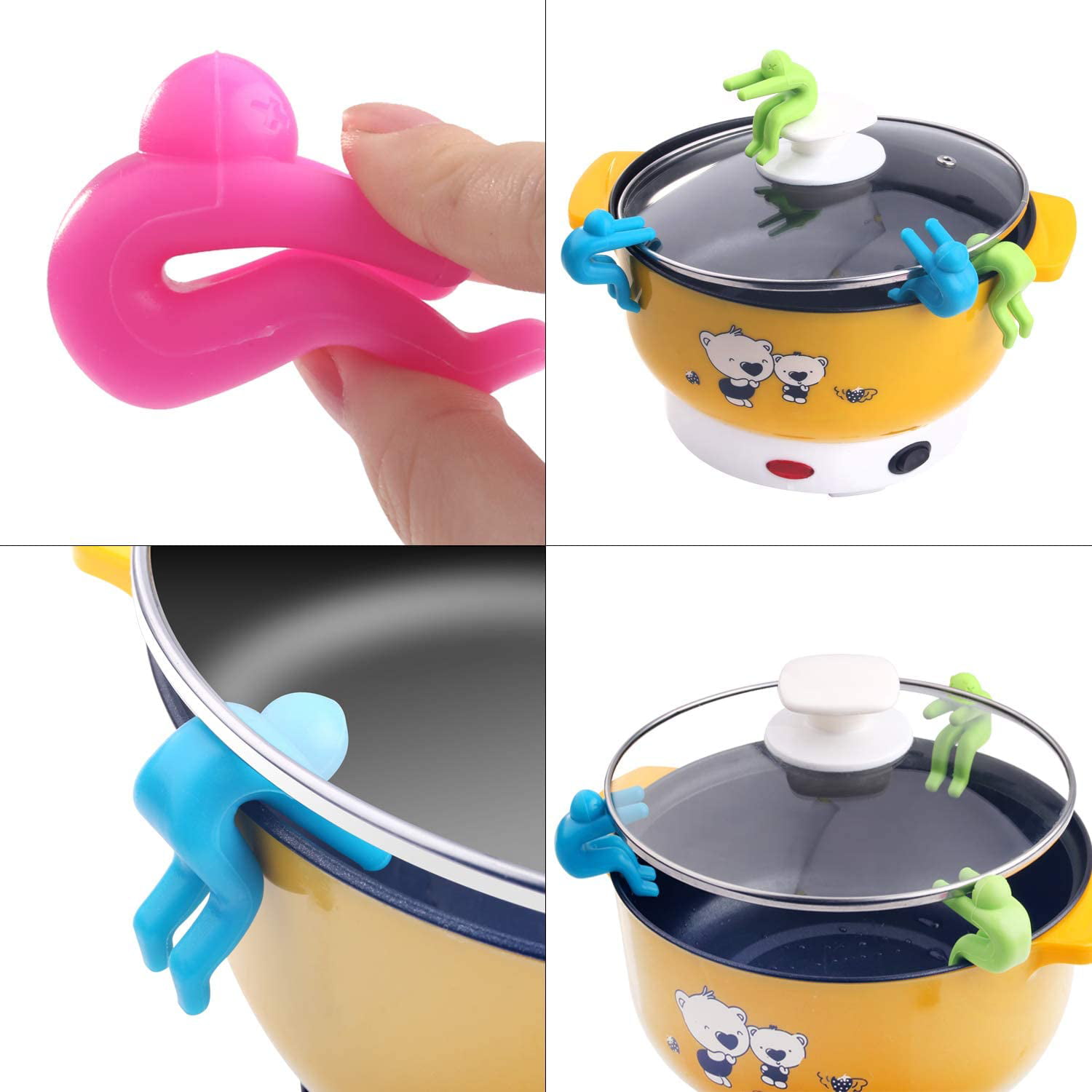DOITOOL 6pcs Silicone Lid Lifters Spill-Proof Silicone Lid Lifters for Soup Pot Lid Lifter for Pots and Pans Lid Stand Heat Resistant Holder Pot Lid Lifts Creative Animal Shape Kitchen Tools 