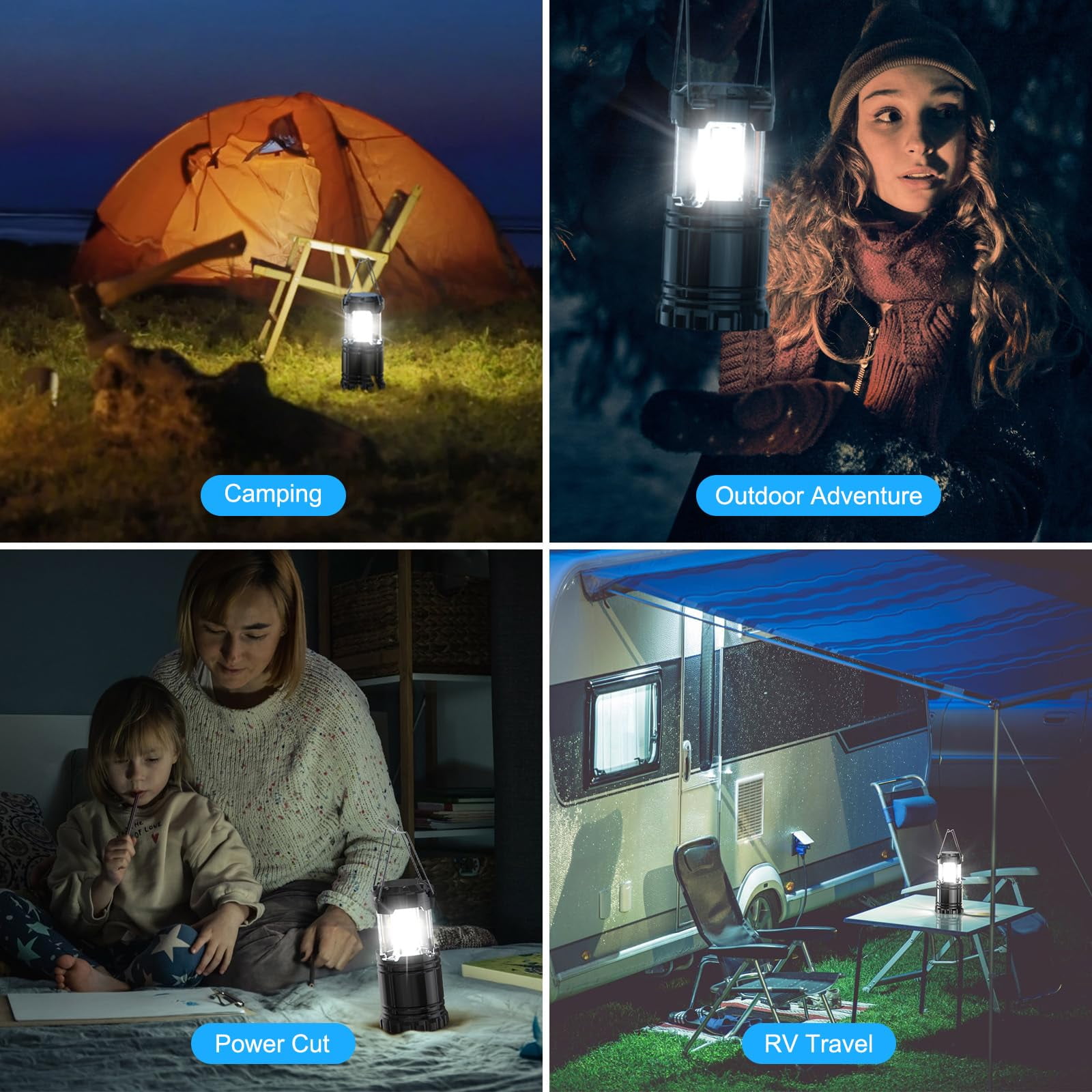 Super Bright Camping Lantern, Costech Portable Outdoor Lights Hanging Flashlight Camping Gear Equipment with Batteries for Hurricane Storm Outage Emergency 4 pack