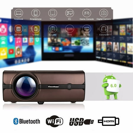 Excelvan Home Big Theater Projector BL46 Android 6.0 Multimedia LCD Projector 1080P 2019 Released Compatible With HDMI, VGA USB VGA AV, Home Cinema, TVs, Laptops, DVD, Gaming (Best Home Entertainment Projector 2019)