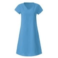 thumbnail image 3 of Tshirt Dress Women Summer Cotton Linen Plus Size Short Sleeve V Neck Knee Length Dresses T Shirt Dresses for Women, 3 of 8