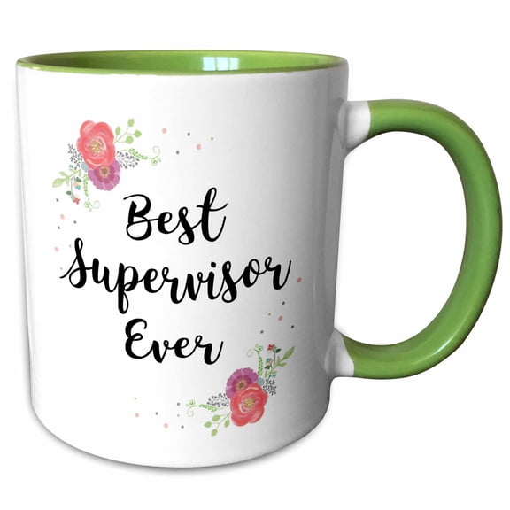 3drose, Floral Best Supervisor Ever Pretty Pink Flowers Good Supervisor Gift, 15oz Two-tone Green Mug