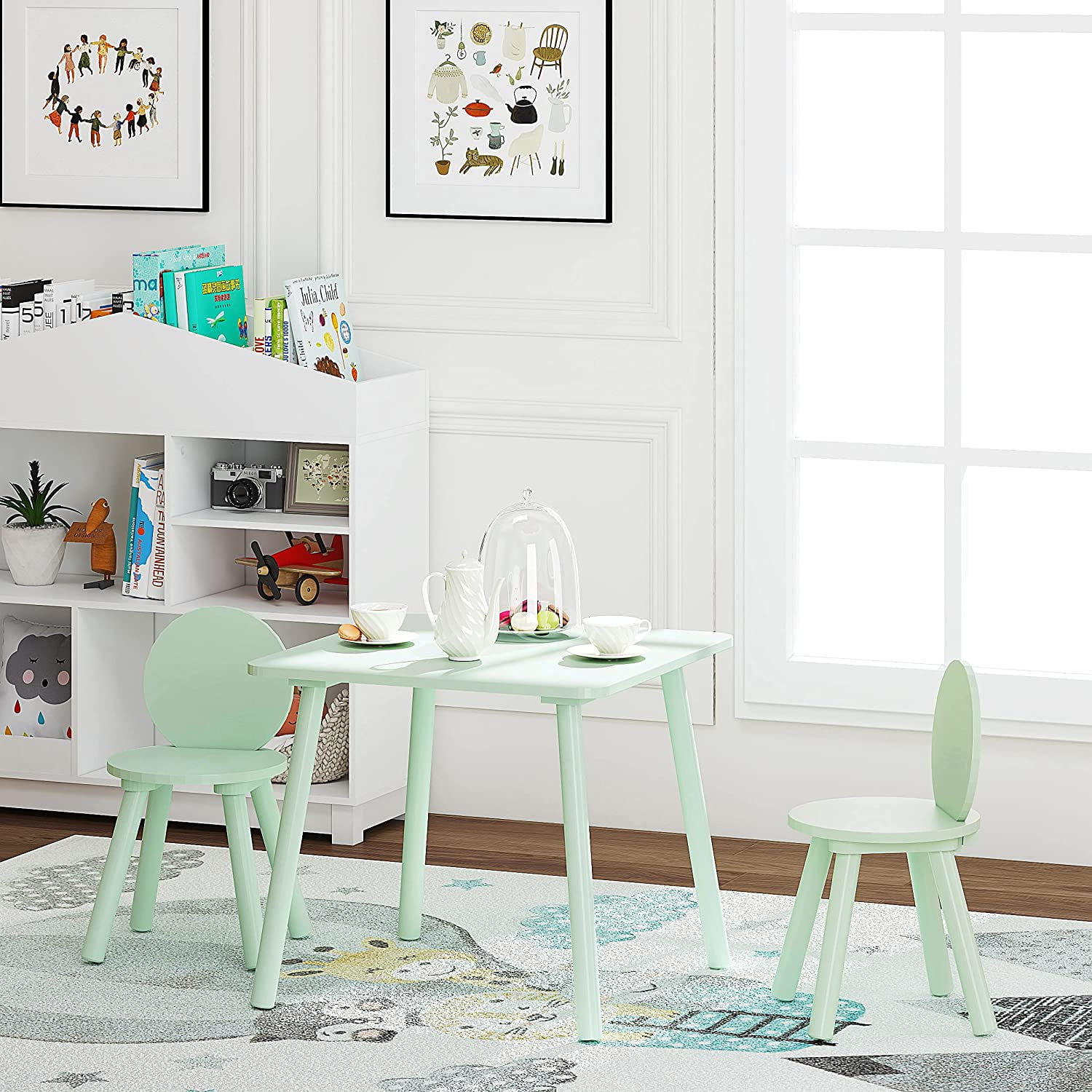UTEX 2-in-1 Multifunction Kids Table and Chair Set, Mint Green