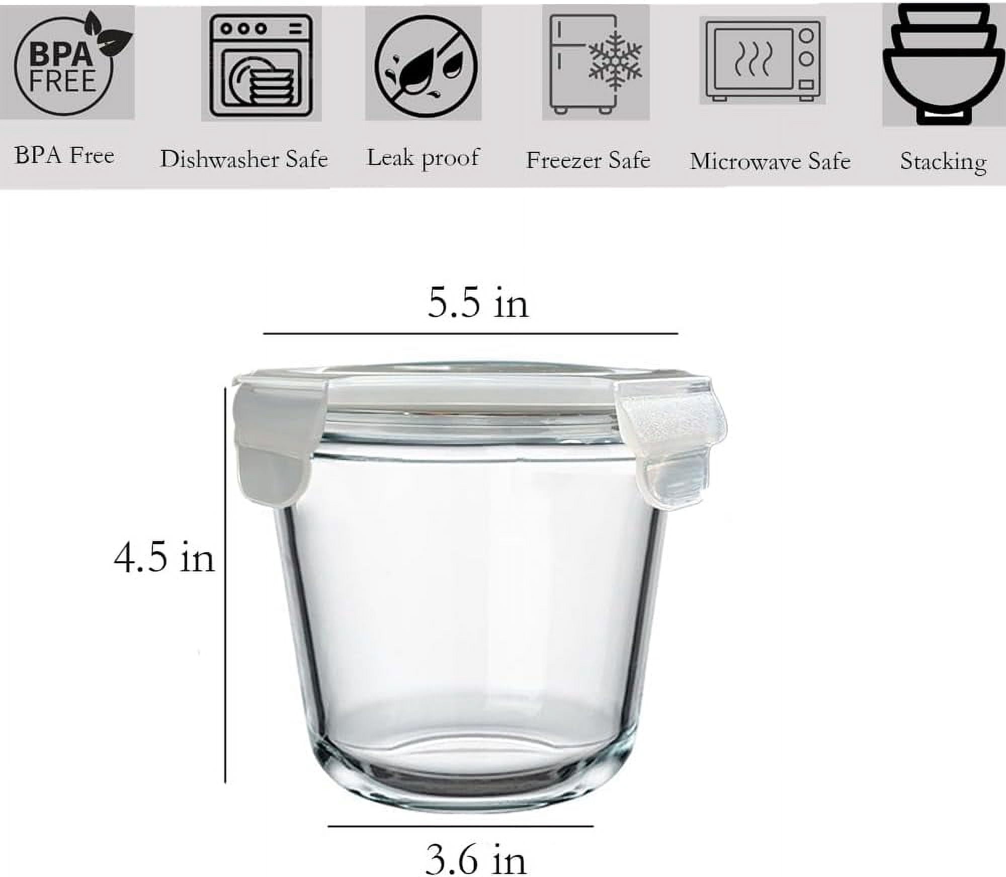 TT - 24 Oz Round Glass Food Storage Container, 3 Cup Round Glass Soup Container with Airtight Lids BPA free, Leakproof Borosilicate Storage bowls, Dishwasher Microwave Freezer Safe (4 Pack)