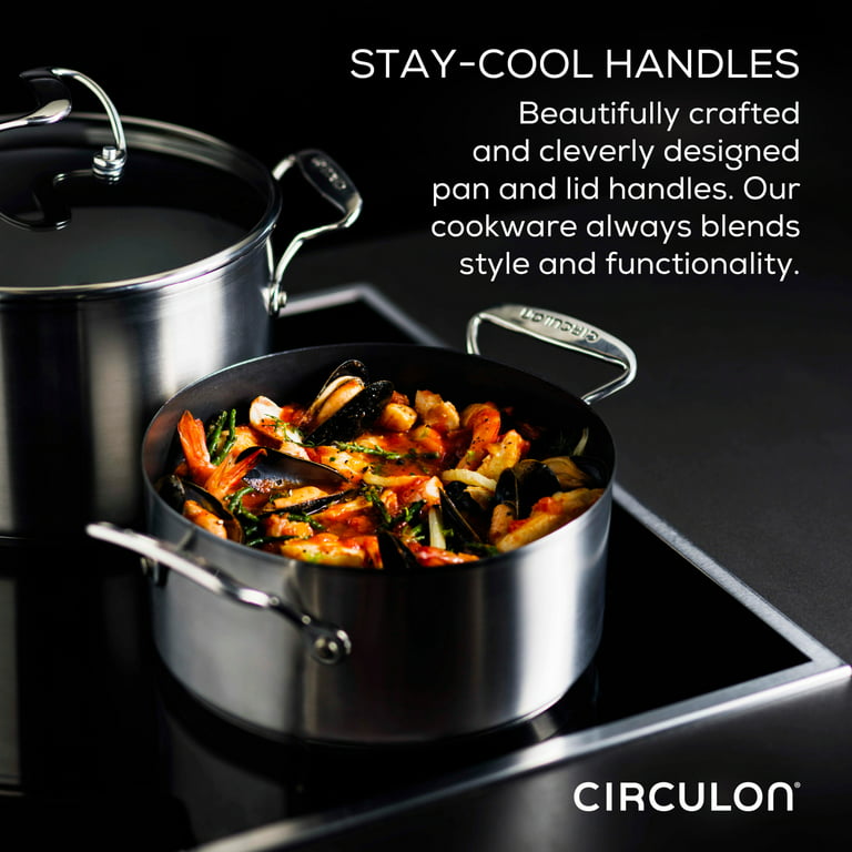 Circulon 4Qt Stainless Steel Saucepan with Lid and SteelShield Hybrid  Stainless and Nonstick Technology, Silver 