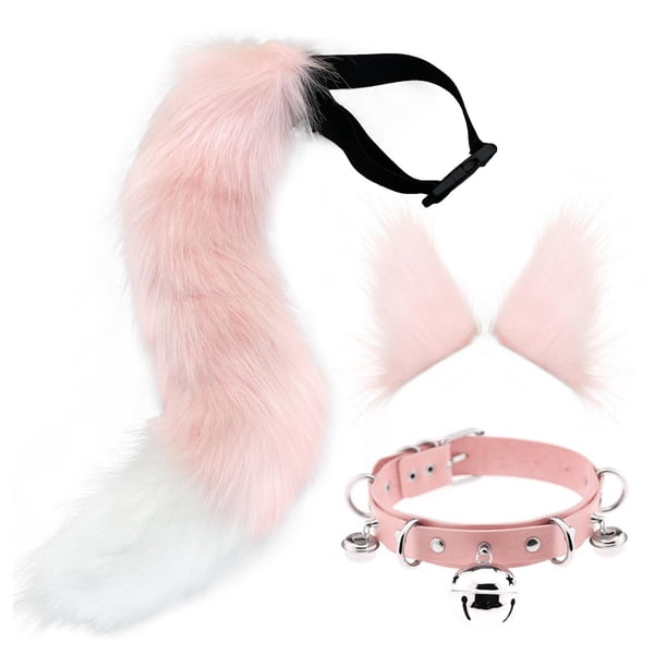 Disfraces de de Halloween de anime de felpa, 1 par de pinzas para el cabello con orejas, colr de con campana, vestido de Lolita para accesorios de Rosado Hugo Traje de juego de cosplay