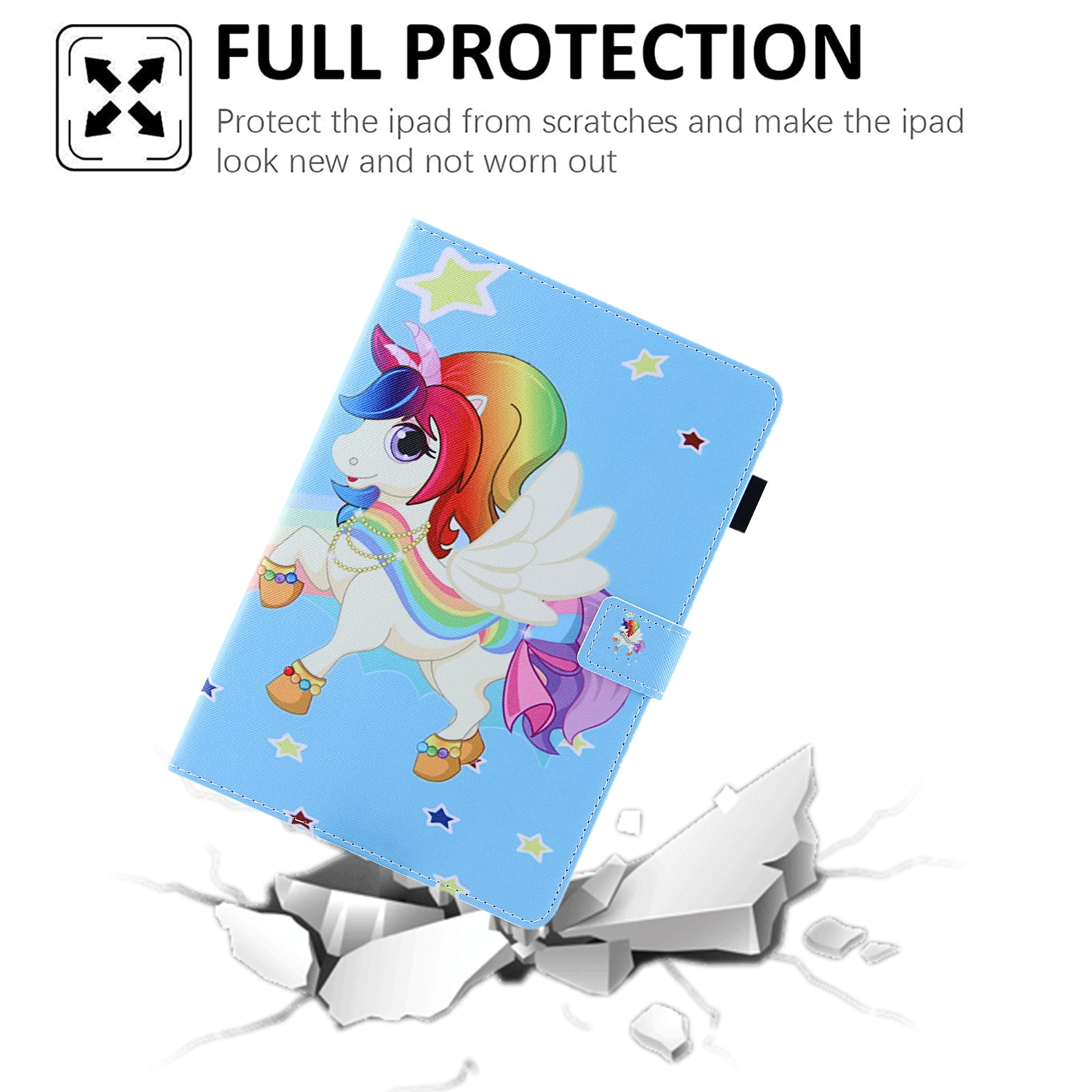 Allytech for Apple iPad 10th Generation 10.9 inch Case 2022 with Stand Pencil Holder Card Pockets [Auto Wake/Sleep] Slim PU Leather Magnetic Smart Folio Wallet Shockproof Cover, Blue Star Unicorn