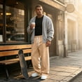 thumbnail image 5 of Men's Baggy Sweatpants Wide Leg Drawstring Elastic Waist Loose Fit Solid Color Casual Lounge Pants with Pockets, 5 of 9