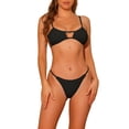 thumbnail image 1 of Conjuntos de bikini de dos piezas de color sólido con canalé para mujer, traje de baño sin espalda con tirantes finos, traje de baño talla X-Large negro, 1 of 5