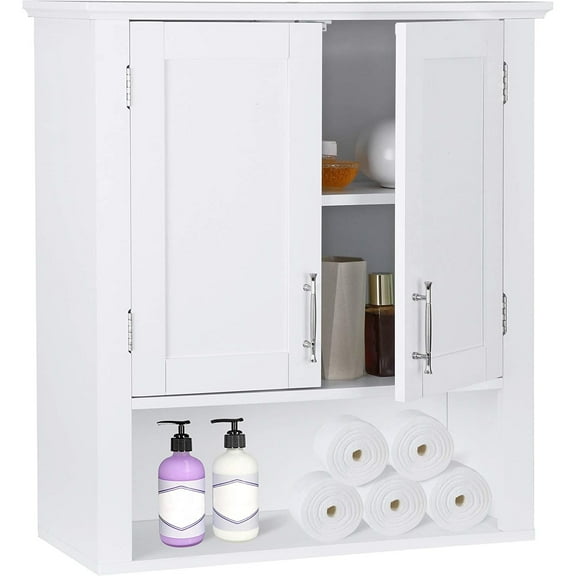 Bathroom Wall Cabinet Over The Toilet, White Medicine Cabinet with 2 Doors and Adjustable Inner Shelves, for Bathroom, Living Room
